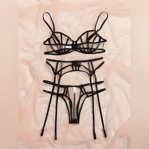 Black Trim Mesh Lingerie Set